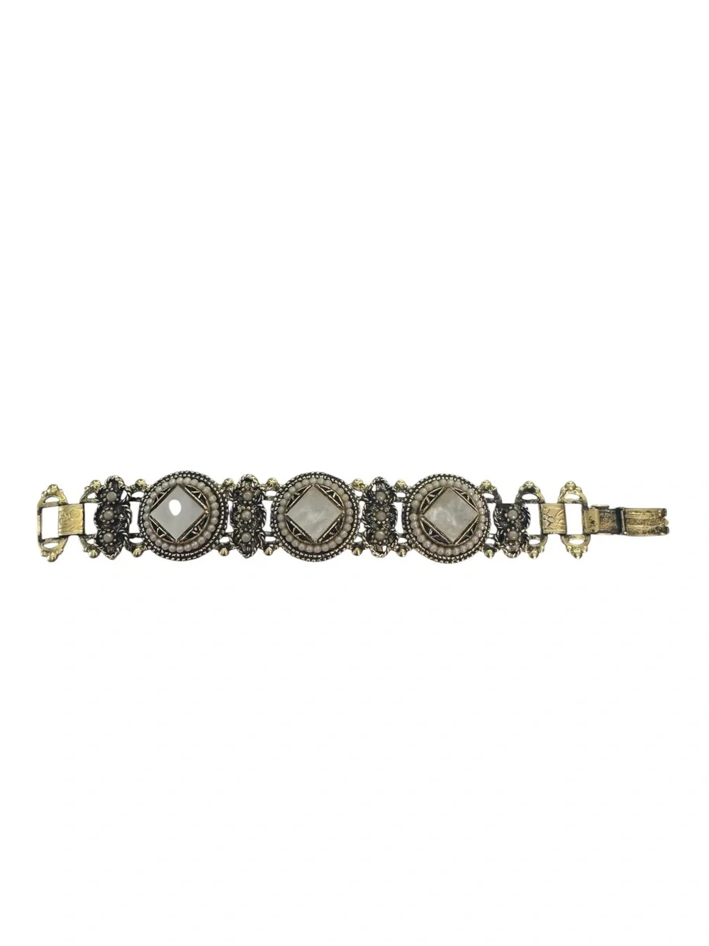 Vintage Mother of Pearl Medallion Link Bracelet